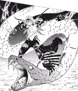 Obanai slicing Muzan's tentacles off with his red blade.