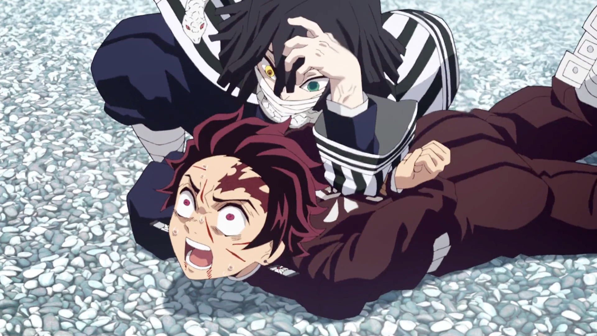 kanroji mitsuri, iguro obanai, and kaburamaru (kimetsu no yaiba