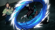 Tanjiro using Second Form: Water Wheel in attempt to cut the Swamp Demon.