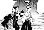 Yushiro leading Tanjiro and Nezuko to the safehouse.