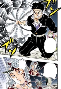 Gyomei rescues Mitsuri and the other Hashira.