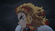 Kyojuro chasing Akaza in the forest.