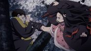 Nezuko kicking Yahaba.