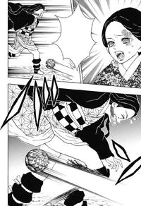 Tamayo warning Nezuko not to kick the temari.