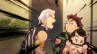 Tengen berating Tanjiro for Nezuko's transformation