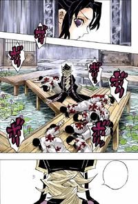 Doma eating several followers, witnessed by Shinobu Kocho.