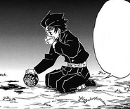 Tanjiro recovering Susamaru's temari ball.