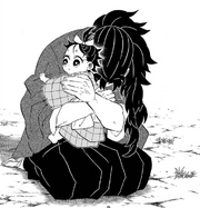 Yoriichi hugging baby Sumire CH187