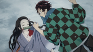 Tanjiro wakes up next to Nezuko.