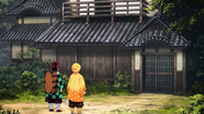 Tanjiro and Zenitsu arrive at the Drum House.