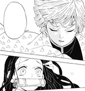 Zenitsu saving Nezuko.