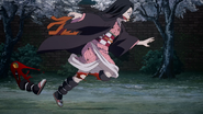 Nezuko losing her leg in an attempt to kick the temari