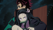 Nezuko protecting Tanjiro from the Swamp Demon-1-