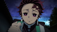 Tanjiro's sad smile at Kazumi's words