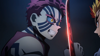 Akaza tells Kyojuro that continuing to attack would only lead to death