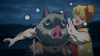 Inosuke and Zenitsu looking for Tengen