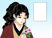 Yoriichi observes a flower given to him by Sumire.
