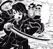 Muichiro protects Kozo and Kotetsu from the needles.