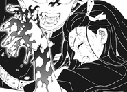 Nezuko intercepts Tanjiro's blast CH202