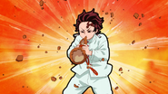 Tanjiro blowing up the gourd.