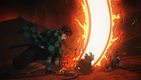 Tanjiro slashes Gyutaro's neck