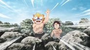 Zenitsu regains consciousness after feeling the temperature of the water.