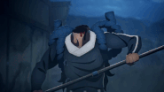 Aizetsu reattaches his head shot off by Genya.