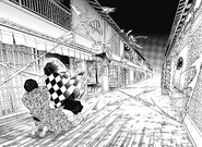 Daki slicing through buildings with her sashes.