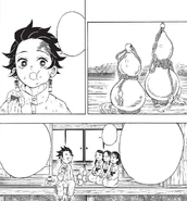 Нахо, Киё и Суми рассказывают Танджиро про тыквы.