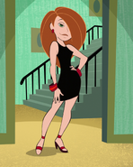 Black dress, red high heels, red earrings and bracelets