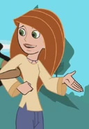 Pale yellow blouse, blue pants