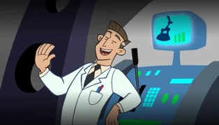 Leaning on a machine which causes Ron to lose his pants..