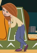 Pale yellow blouse, blue pants