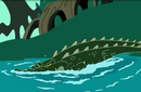 Crocodile entering the water of the marsh