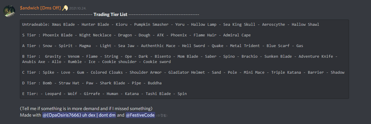 Trading Items list  King Legacy Wiki  Fandom