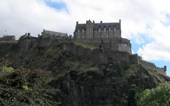 Edinburgh Castle viewed from Princes Street. Around 600 this may have been the site of the hall of Mynyddog Mwynfawr, where the warriors feasted before setting forth to battle.