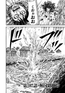 Chapter 107 cover. Shin watching as Kyou Kai takes off her headband.