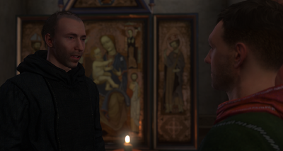 Speaking to Father Fabian