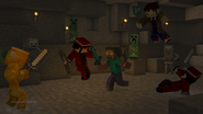 Krazy, Nam, and two of the Asha Spawn, fighting Herobrine.