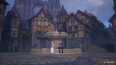 Ephemer et Ava discutent sur la place de la fontaine