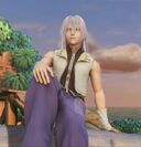 Riku sentado en Islas del Destino en Kingdom Hearts II