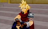 Cloud sentado en Kingdom Hearts.