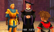 Le juge Claude Frollo et le capitaine discutant avec Sora