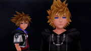 Sora meeting Roxas, physically, in the Awakening.