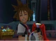 Sora makes a funny smile when attempting to unlock Kairi's heart.