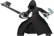 Roxas wielding the Oathkeeper and Oblivion with his hood up