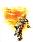 Menu de Kingdom Hearts II Final Mix mostrando a Sora y Roxas comiendo helado