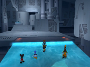 Sora, Donald, Goofy y Mickey entrando al Castillo Inexistente KHII