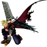 Cloud con su ropa de Kingdom Hearts en Dissidia Final Fantasy