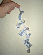 A chibi version of Llew, dangling from his tail, along with Kexon, Owen, Nathaniel, and Allen.